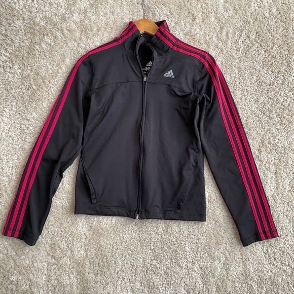 Adidas Women’s Full Zip Track Jacket Size S BLACK/Pink Stripes RN88387 CA40312 - Picture 1 of 11